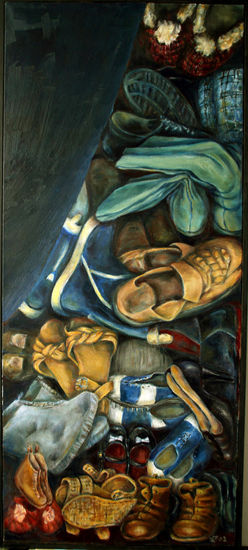 Askeleet , 2003, öljy kankaalle,115x50cm