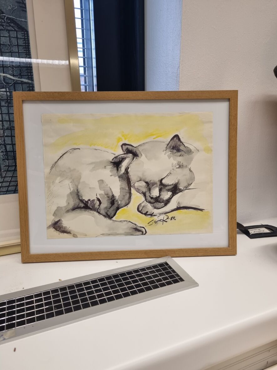 Kissa akvarelli 1982