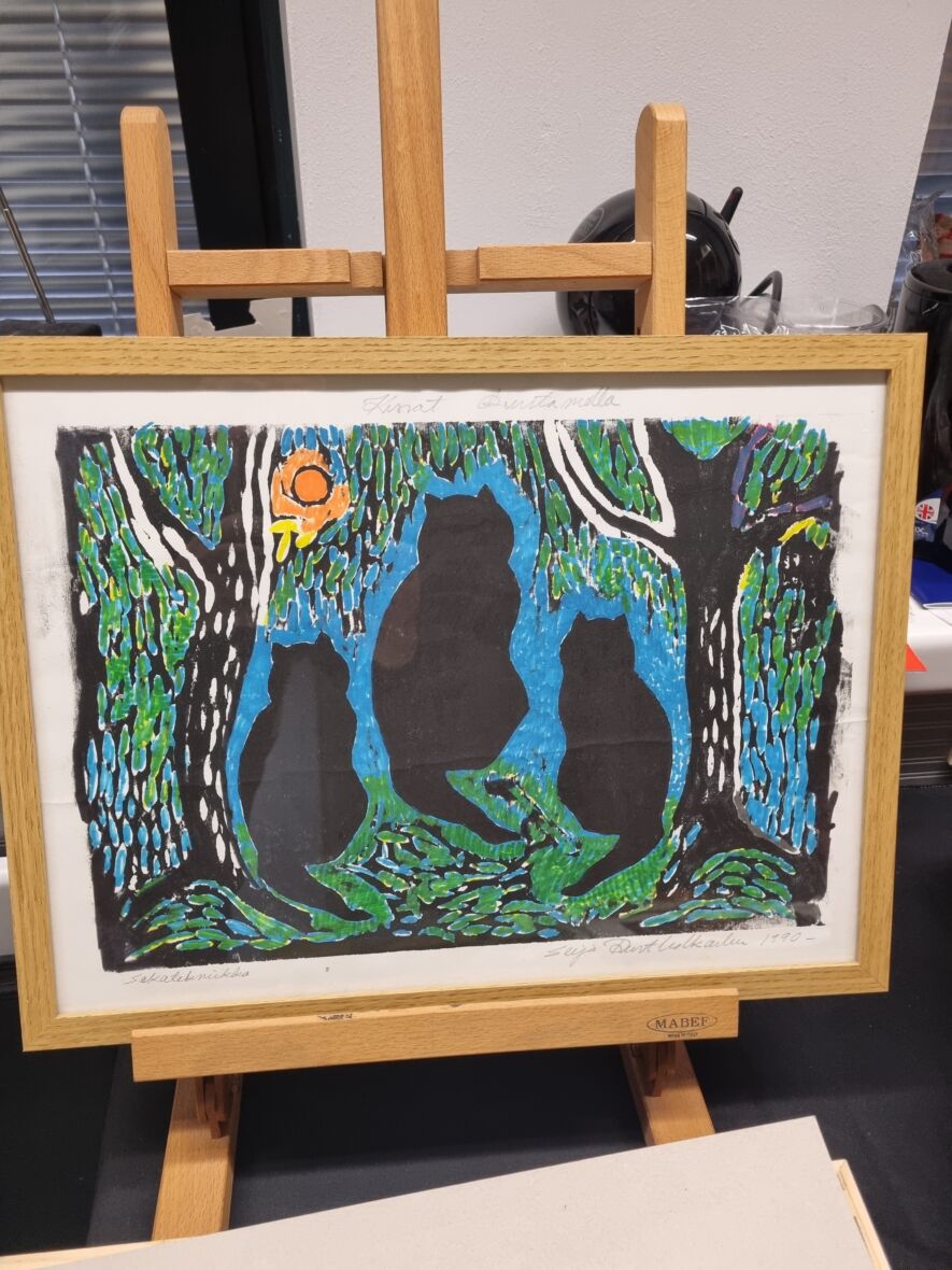 Kissoja kuutamolla sarja akvarelli