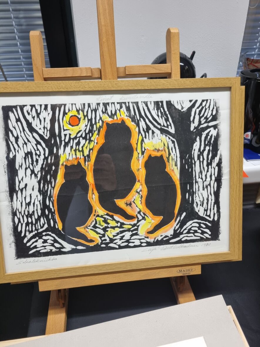 Kissoja kuutamolla sarja akvarelli