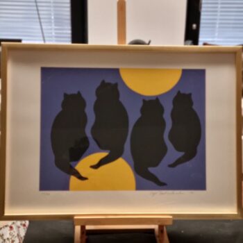 Name of the work: Kissoja avaruudessa serigrafia 1989