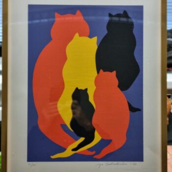 Name of the work: Kissoja avaruudessa serigrafia 1989