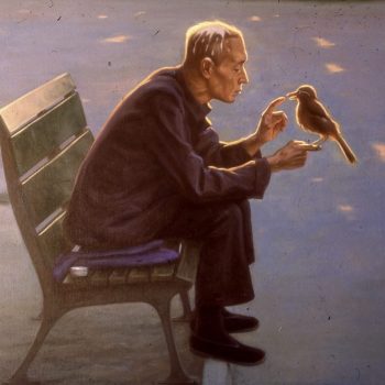 Teoksen nimi: ”Man teaches a bird”