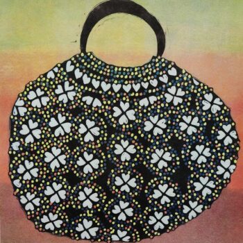 Name of the work: Helmikirjailtu laukku, Pearl embroidered bag