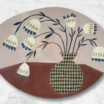 Name of the work: Salmiakkikuvio ja siniset lehdykät, Sarjasta Kukkia maljakossa