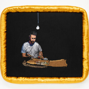 Teoksen nimi: The Pizza Eater (After Vincent Van Gogh, The Potato Eaters, 1885)